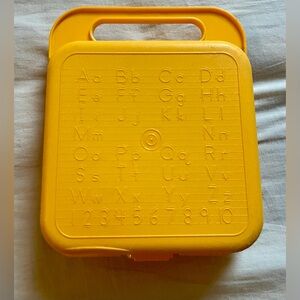 Vintage Yellow Tupperware Alphabet School box / Lunch Box in yellow.